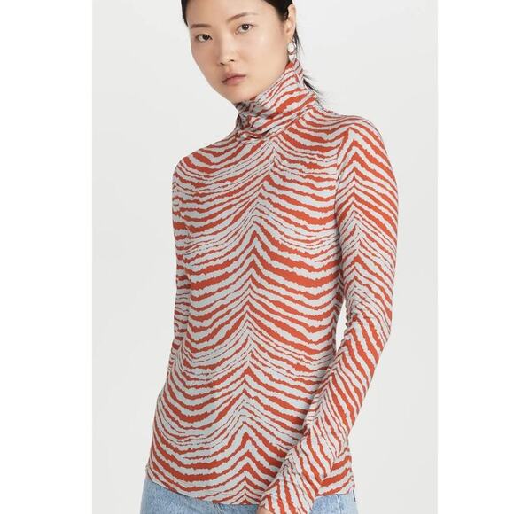 Proenza Schouler Women's White Orange Geometric Zebra Turtleneck Top Size XL - Picture 1 of 12